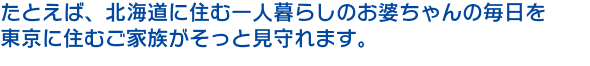 一人暮らしの高齢者の毎日を遠方のご家族が見守れます。